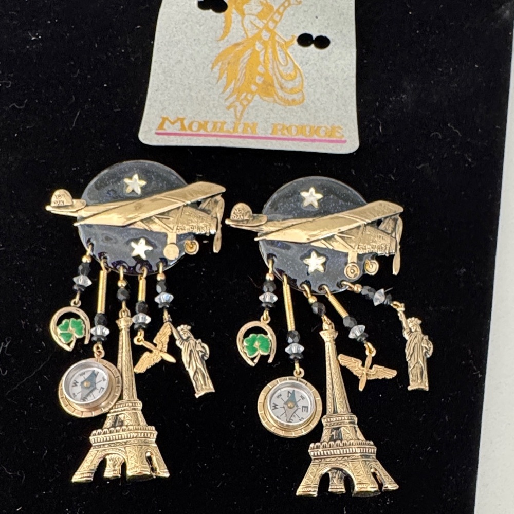 Vintage Moulin Rouge Gold and Black Dangle Earrings